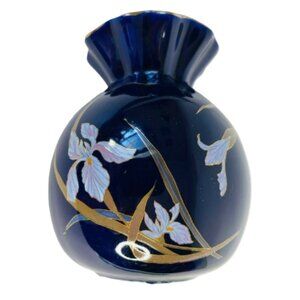 Vintage Bud Vase Japanese Porcelain Cobalt Blue Scalloped 4.75" x 3.5"